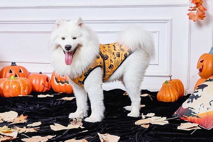 Aiboria Dog Jackets Windproof Outfit Coat Dog Vest Harness Puppy Warm Jacket Halloween Orange 4XL