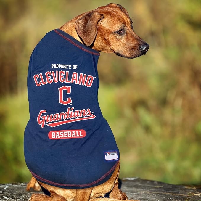 MLB Tee Shirt for Dogs & Cats - Cleveland Guardians Dog T-Shirt, X-Large.
