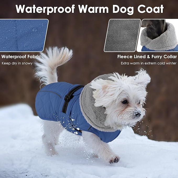 Dog Coat, Waterproof Dog Winter Jacket with Adjustable Buckle, Reflective Turtleneck Pet Snow Vest Warm Fleece Sweater for Small Medium Large Dogs - Blue, M