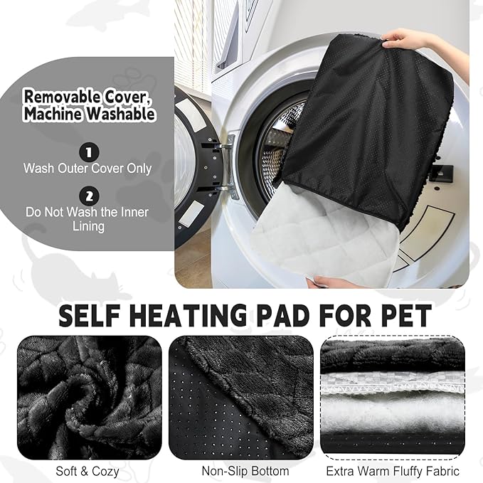 4 Pack Self Heating Cat Pad 16 x 20 Inch Self Warming Cat Bed Non Slip Warm Dog Pad Mat Washable Pet Kennel Crate Bed Mat for Indoor Outdoor Pets(Black,20 x 28 Inch)