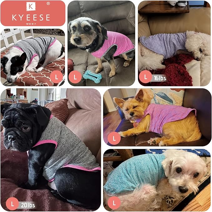 KYEESE 2 Pack Dog Shirts Quick Dry Soft Stretchy Sun Protection Dog T-Shirts with Reflective Label Tank Top Sleeveless Vest Pet Clothes for Small Medium Pet, Large, Purple+Pink