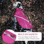 VIVAGLORY Snowrap Dog Coat, Jacket with Harness Hole & Velcro Closure, Dog Coat for Winter & Cold Weather, Fluffy Warm Fleece Lined Reflective Water Resistant for Puppy, L, Fuchsia