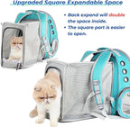 Lollimeow Cat Carrier Backpack, Bubble Expandable Backpack Carrier, Pets and Small Dogs,Airline-Approved, Designed for Travel, Hiking, Walking & Outdoor Use (Square Back Expandable-Green)