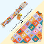 Faygarsle 2 Pack Floral Pattern Cat Collar Set with Bandana and Bow Tie, Breakaway Safety Buckle, Colorful Checkered Design