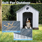 LEMBERI Large Plastic Dog House for Medium Large Dogs, Durable Waterproof Indoor Outdoor Doghouse with Air Vents and Elevated Floor, Easy to Assemble (Gray, 33.5" L x 31.5" W x 33.9" H)