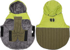 Detachable Hooded Dog Coat with Harness for Small Dogs,Super Warm Fleece Puppy Jacket for Cold Winter Doggie Coats,Green M