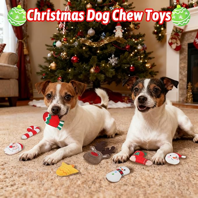 YUEPET 11 Pack Christmas Plush Dog Toys,Interactive Dog Squeaky Toy with Crinkle Paper Set,Pet Chew Toy Christmas Tree & Santa Reindeer Toys Gifts for Puppies Small Dogs