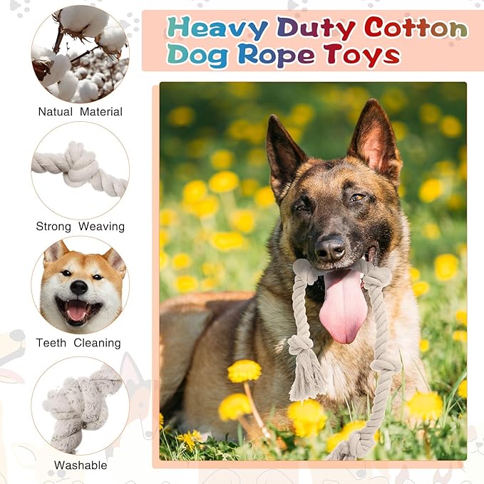 4 Pcs Rope Dog Toys White Tough Rope Toy Natural Cotton for Aggressive Chewers Interactive Knot Toys for Large Dog Tug of War Heavy Duty Pet Supplies Teeth Cleaning