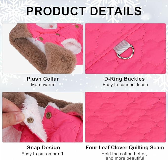 BEAUTYZOO Winter Dog Vest Coat with Harness Built in, Warm Puppy Jacket for Small Medium Dogs, Lightweight Cold Weather Small Dog Coat, Fleece Puffer Vest Windproof Snowproof Pet Clothes, Rose Pink