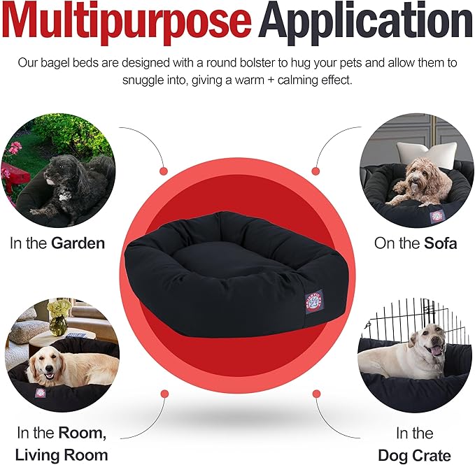 Majestic Pet 52 Inch Bagel Calming Dog Bed Washable – Cozy Soft Round Pet Bed with Spine Support for Dogs to Rest their Head - Fluffy Donut Puppy Bed 52x35x11 (Inch) - X-Large – Black