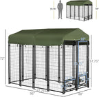 PawHut 8' x 4' x 6' Dog Kennel Outside, Welded Wire Outdoor Dog Kennel Run with 360° Rotating Bowls, Waterproof & UV Resistant Cover, for S&M&L Breeds, Chickens, Ducks, Green