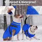 Dogcheer Dog Coat with Harness, Waterproof Warm Dog Winter Jacket with Pockets, Reflective Pet Fleece Jacket Turtleneck Snowsuit for Small Medium Large Dogs - Blue, L