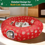 Cat Tunnel Bed for Indoor Cats, XL Christmas Tree Skirts Washable Warm Soft Indoor Cat Donut Tunnel, Multifunctional Cat Interactive Playground Toys for Felines Pet Christmas Tree Decoration
