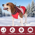 azuza Dog Coats for Large Dogs Waterproof Dog Coat with Reflective Strips and Harness Built in Warm Fleece Dogs Winter Coat Windproof with Back Zipper, Red 3XL