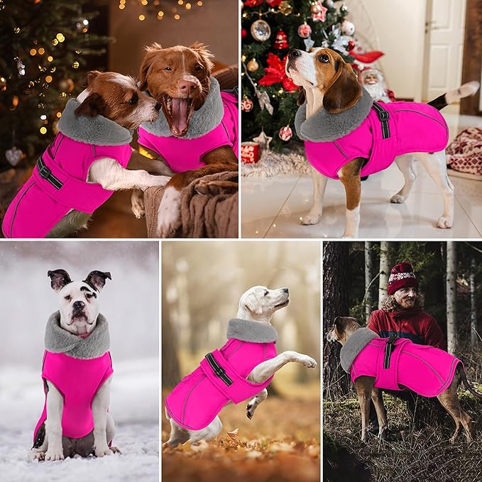 Dogcheer Dog Coat with Pocket, Waterproof Dog Jacket with Adjustable Buckle, Reflective Puppy Winter Coat Warm Turtleneck Fleece SnowJacket for Small Medium Large Dogs - Pink 2XL