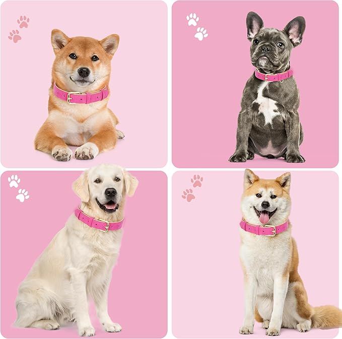Leather Dog Collar for Small Medium Large Dogs, Soft Padded Dog Leather Collar with Heavy Duty Gold Buckle, Durable & Comfortable for Large Dogs Daily Walking (Hot Pink, L)