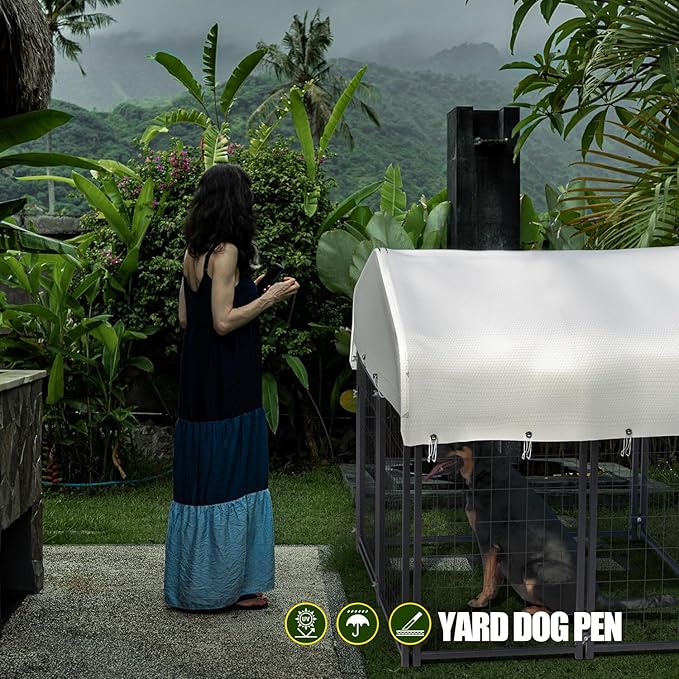 8 Panels Large Dog Kennel Outside Outdoor Dog Kennel Large with Roof Heavy Duty Dog Kennel Outdoor Indoor Dog Playpen Enclosure Pet Pen House Fence Yard Kennel for Small Medium Large 4'x4'x4.4'