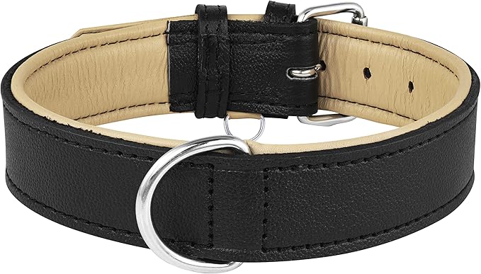 Riparo Adjustable Leather Dog Collar - Heavy Duty Wide Dog Collar for Small, Medium, Large and Extra Large Dogs with Dog Tag Holder (XL: 1.75" Wide for 21”-25” Neck, Black)