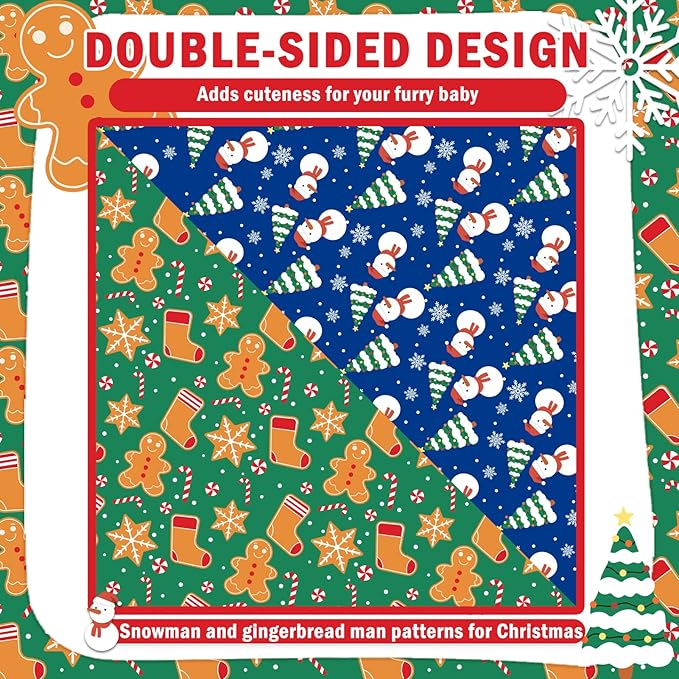 SCENEREAL Christmas Dog Bandanas 2 Pack, Puppy Snowman Xmas Triangle Bibs Handkerchief, Reversible Holiday Dog Bandana for Boy and Girl, Premium Pet Scarf for Small Medium Large Dogs XL