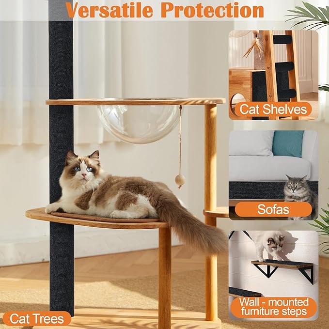 Cat Scratch Furniture Protector - 100" x 17" Trimmable Self-Adhesive Cats Claws Scratch Pads, DIY Cat Climbing Couch Protector for Scratch Post Cat Tree Replacement Indoor (Black)