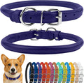 CollarDirect Rolled Leather Dog Collar, Soft Padded Round Puppy Collar, Handmade Genuine Leather Collar Dog Small Large Cat Collars 13 Colors (13-16 Inch, Purple Textured)