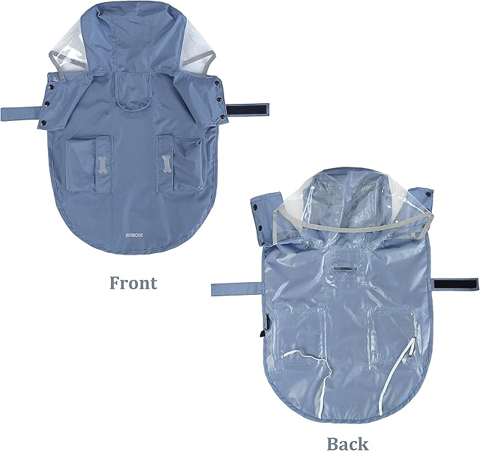 Waterproof Dog Raincoat, Adjustable Reflective Lightweight Pet Rain Clothes with Poncho Hood(X-Large, Blue&Grey)