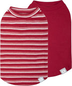 KYEESE 2Pack Waffle Dog Shirts for Small Dogs Stretchy T-Shirts Lightweight Tank Top Sleeveless Striped Vest Breathable Cat Tee, Medium, Red+Striped