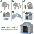 Large Dog House for Outdoor & Indoor, Waterproof Puppy Shelter with Air Vents & Elevated Floor, Easy Assemble Sturdy Dog Kennel for Large Dogs(Blue,36.2''L×38''W×38''H)