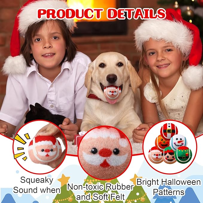 Civaner 18 Pcs Christmas Squeaky Tennis Balls for Dogs 2.5 Inch Bulk Dog Toys Ball for Small Medium Large Dogs Puppy Chew Teething Toy Interactive Training Xmas Gifts Stocking Stuffers (Santa)