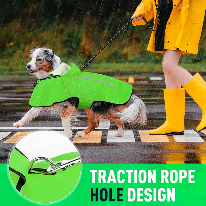 Flashseen Dog Rain Coat, Waterproof Dog Raincoat with Removable Hoodie, Pet Rain Jacket with Reflective Strip, Adjustable Lightweight Dog Hooded Raincoats for Large Dogs