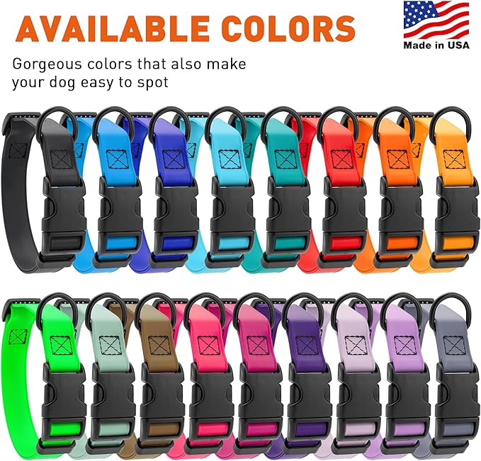 Dogline Biothane Waterproof Dog Collar with Quick Release Buckle Strong Coated Nylon Webbing with Odor- Proof for Easy Care Easy to Clean Fits Small Medium or Large Dogs, Teal 1" W 15-23" L
