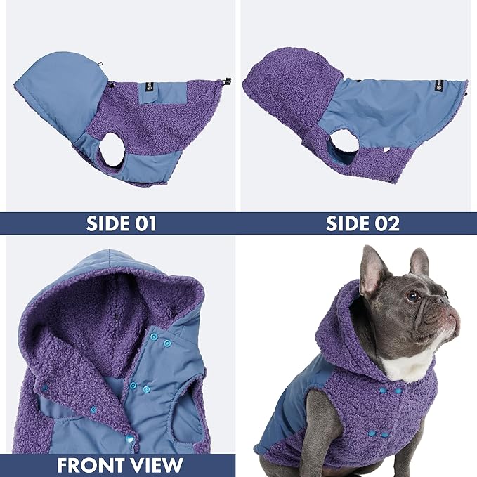 Spark Paws Reversible Dog Sweater, Sherpa Vest with Warm Fleece Lining, Warm Coat for Winter, Suitable for Small Medium, Large, XL XXL Dogs - Purple and Navy Blue - 2XL