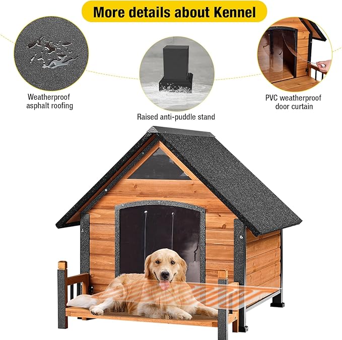 Dog House Outdoor, Insulated Dog Kennel Outside for Large Breed, 50.87" L Weatherproof Large Dog Shelter with Anti-Chewing Iron Frame (Brown-H, 45" D x 32.9" W x 32.6" H)