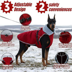 Insulated Relaxed Fit Dog Winter Coat with 360° Reflective Strips, Hard Shell Pet Sonw Jacket for Outdoor, Waterproof Apparel for Extra Large Dogs, Soft Fur Collar Clothes for Great Dane(Wine, 3XL)