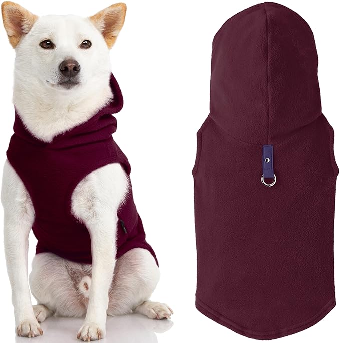 Gooby - Fleece Vest Hoodie, Small Dog Pull Over Hooded Fleece Jacket with Leash Ring, Plum, Large