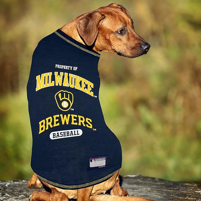 MLB Milwaukee Brewers Dog T-Shirt, X-Large. - Licensed Shirt for Pets Team Colored with Team Logos. - Premium Stretchable Materials for The Comfort of Your Dog & cat.