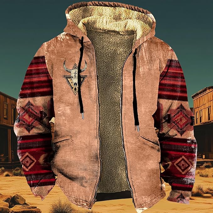 Men's Zip Up Jackets Western Style Ethnic Hoodie Hooded Vintage Long Sleeve Warm Coat Winter Outfits