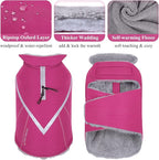 VIVAGLORY Snowrap Dog Coat, Jacket with Harness Hole & Velcro Closure, Dog Coat for Winter & Cold Weather, Fluffy Warm Fleece Lined Reflective Water Resistant for Puppy, S, Fuchsia