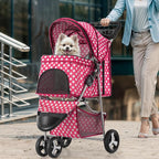 Magshion 3-Wheel Pet Stroller, Foldable Travel Jogger for Small & Medium Dogs & Cats (Up to 33lbs), Lightweight Carrier with Breathable Mesh Cover, Cup Holder & Storage Basket, Hot Pink Polka Dots