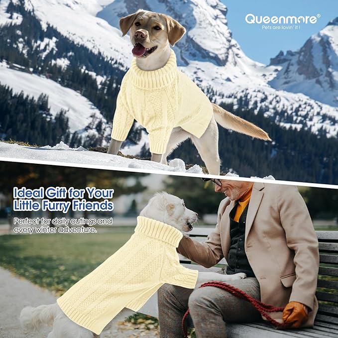 Queenmore XL Dog Sweater,Christmas Dog Sweaters for Extra Large Dogs Girl Boy,Warm Soft Doggy Pullover Clothes,Turtleneck Knitted Pet Winter Apparel for Golden Retriever,Labrador(Light Apricot,XL)