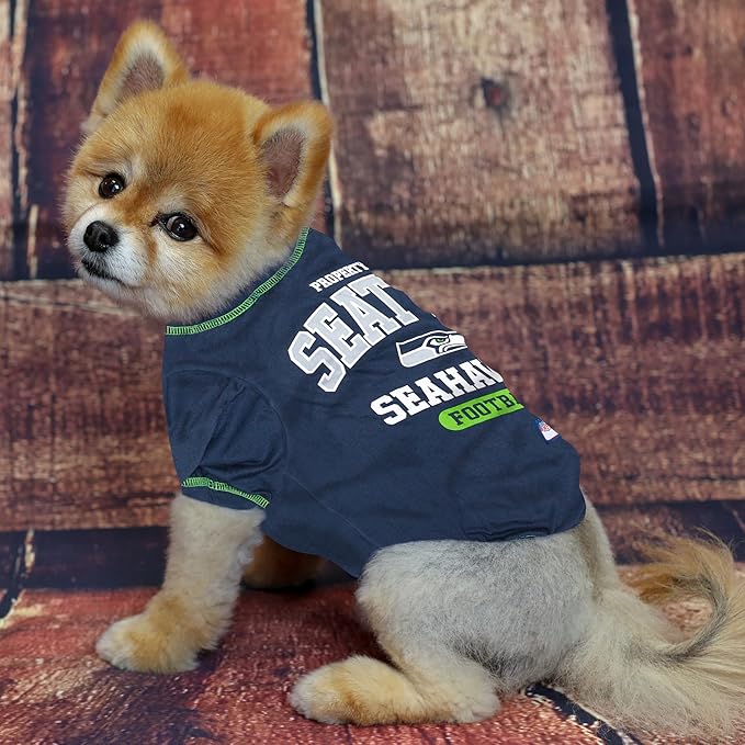 NFL Seattle Seahawks Dog T-shirt Large. - Licensed Shirt for Pets Team Colored with Team Logos- Premium Stretchable Materials for the comfort of your Dog & Cat
