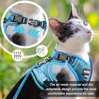 Cat Harness and Leash for Walking, The Upgrade Can be Adjusted in Four Directions and Breathable Cat Harness for Anti Escape That can be Fitted and Positioned, Reflective Strips Harness, Blue, S