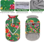 VIVAGLORY Snowrap Dog Coat, Jacket with Harness Hole & Velcro Closure, Dog Coat for Winter & Cold Weather, Fluffy Warm Fleece Lined Reflective Water Resistant for Puppy, XXS, Northeast Florals-Green