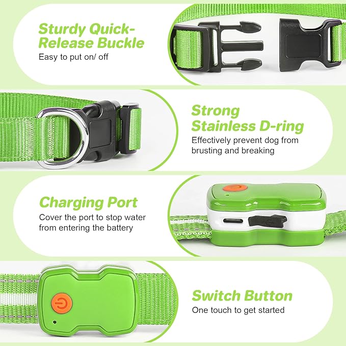 PcEoTllar Light Up Dog Collars, Led Dog Collar, Rechargeable, Night Walking, Waterproof, Glow in The Dark Dog Collars Light for Large Small Medium Dogs, Green m