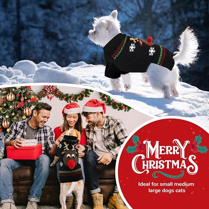 PETCARE Dog Christmas Sweater Black Ugly Funny Cute Cartoon Reindeer Cat Sweaters Jumper Holiday Dog Clothes Puppy Sweaters for Small Medium Large Dogs Fall Winter Outfits Xmas Dogs Costume,Small