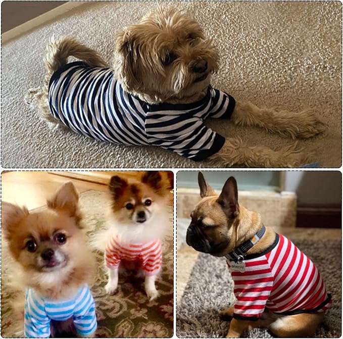 Geyoga 6 Pieces Dog Striped T-Shirt Cotton Breathable Pet Apparel Colorful Puppy Sweatshirt Clothes for Small to Medium Dogs Puppy(L)