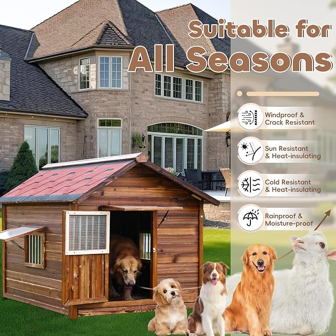 Dog House Outdoor&Indoor Weatherproof,Luxury Wooden Dog Kennel for Small Medium Large Dogs, Classic Pet House Outside for Garden Backyard Farm, L-34.64''(D)*26.77''(W)*34.25''(H)