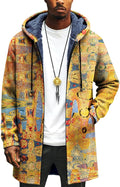 LIZALIG Long Hooded Cardigan Men Japanese Art Style Fashion Cool Graphic Coats Winter Warm Lined Fleece Jacket
