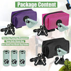 Dog Poop Bag Waste Bag Dispenser Dog Poop Bag Dispenser for Leash Accessory Dog Poop Bag Holders Fits Dog Leash with Hand Free Holder & Bag, No1680pjdz (Black&Purple&Pink, Black&Purple&Pink)