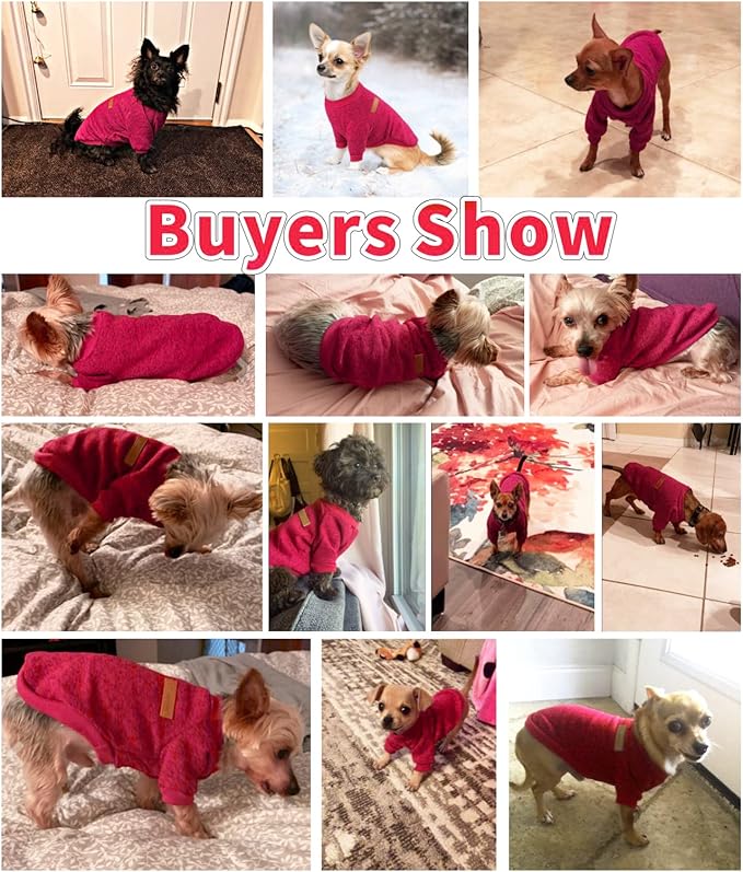 Idepet Pet Dog Classic Knitwear Sweater, Soft Fleece Coat for Small,Medium Dogs,Warm Pet Dog Cat Clothes,Soft Puppy Customes (XXL, WineRed)